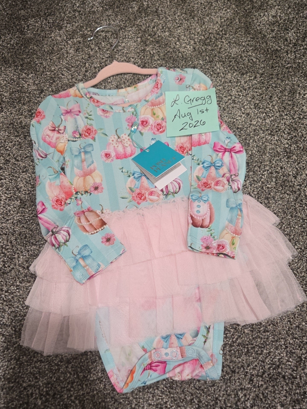 Posh Peanut Light Blue and Pink Tulle One-Piece Bodysuit